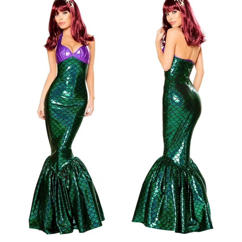 Mermaid Style Green and Purple Maxi Dress